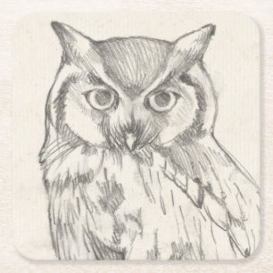 Owl Portrait - Sketch Square Paper Coaster