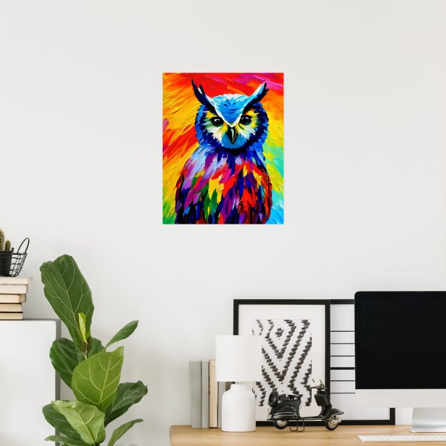 Owl Poster, Colourful Watercolor Owl Portrait Poster (Home Office)