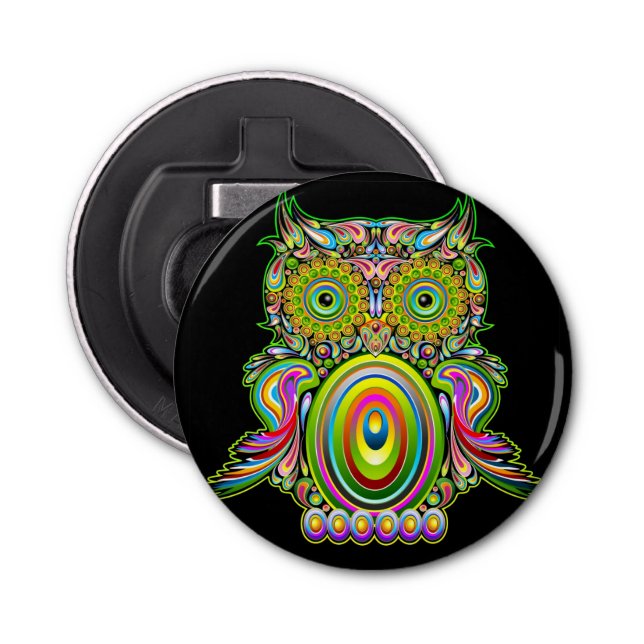 Owl Psychedelic Pop Art Bottle Opener (Front)