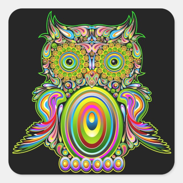 Owl Psychedelic Popart Sticker (Front)
