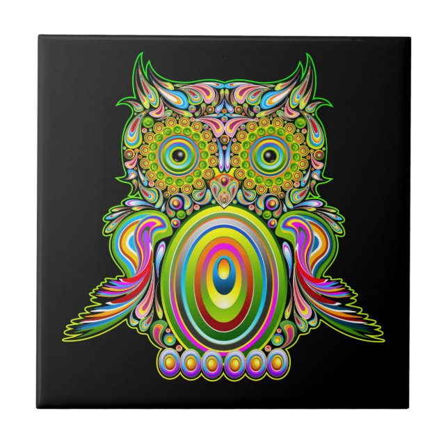 Owl Psychedelic Popart Tapestry Magnet Bottle Open Ceramic Tile (Front)