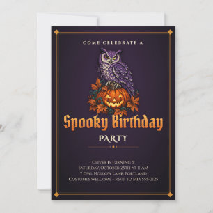 Owl Pumpkin Spooky Halloween Birthday Invitation