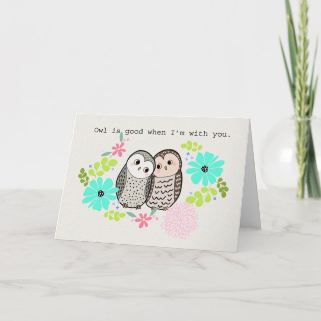 Owl pun love Anniversary Valentine Couple card owl (Front)
