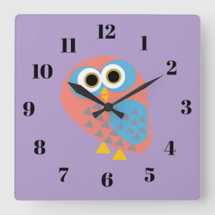 Owl, purple square wall clock