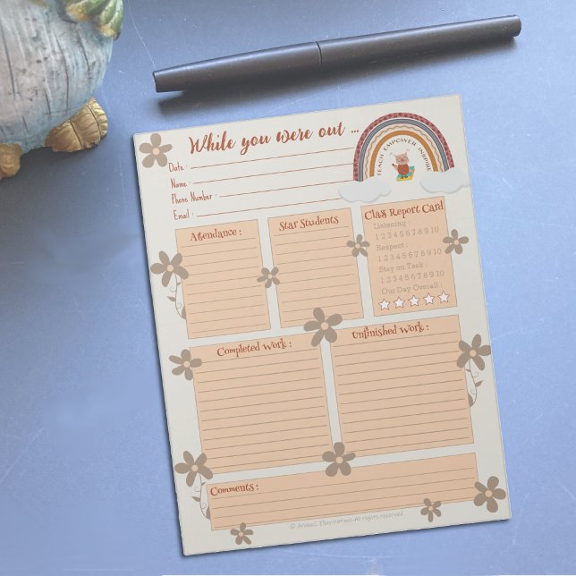 Owl Rainbow Substitute Report Notepad (Creator Uploaded)