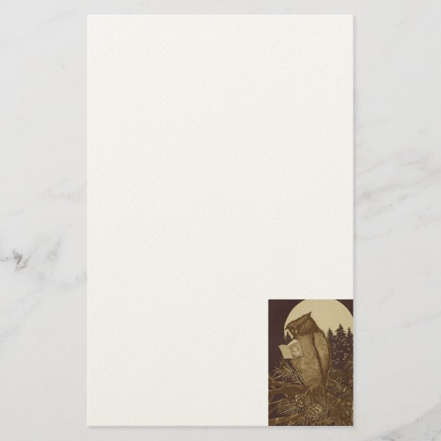 Owl Reading a book by Moonlight Stationery (Front)