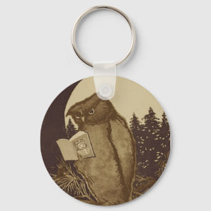 Owl  Reading by Moonlight Key Ring