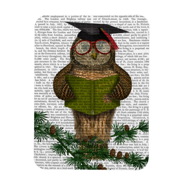 Owl Reading On Branch Magnet (Vertical)