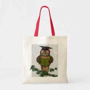 Owl Reading On Branch Tote Bag