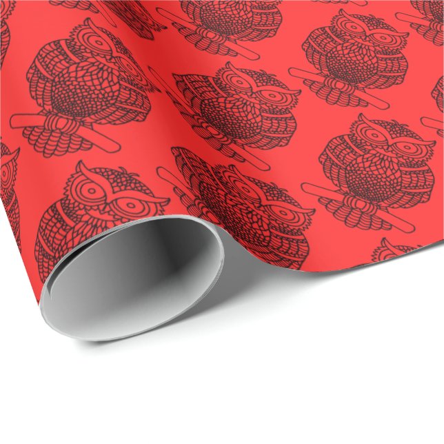 Owl (red) - Wrapping Paper (Roll Corner)