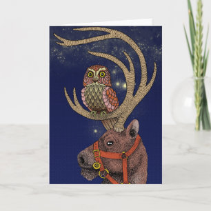 Owl reindeer holiday card