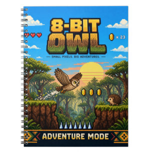 Owl, Retro 8-Bit Pixel Art Notebook