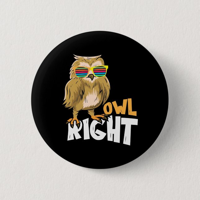 Owl Right 6 Cm Round Badge (Front)