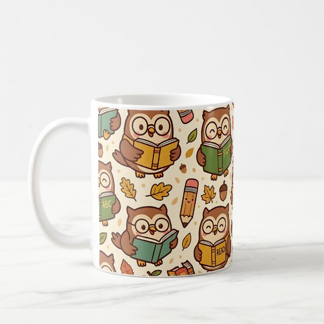 Owl School Book Mug – Autumn Pattern (Left)