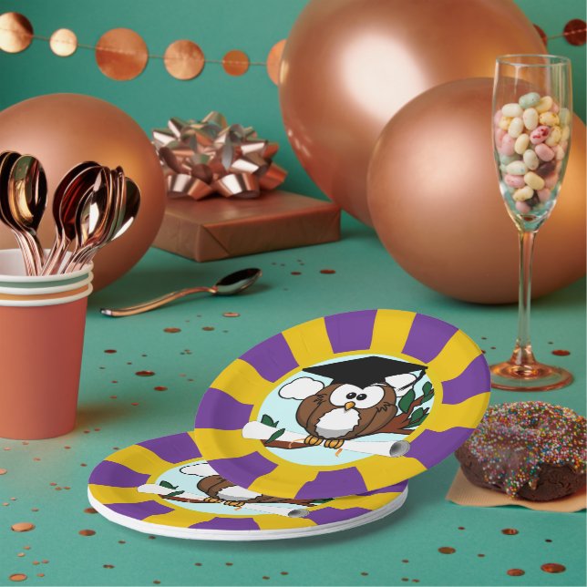 Owl School Colours Red And Gold Graduation Paper Plate (Multi)