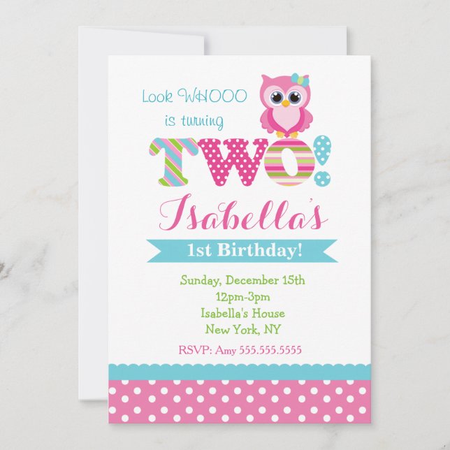 Owl Second Birthday Party Invitations (Front)