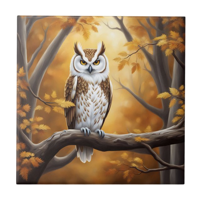 Owl Serenity Autumn Ceramic Tile (Front)