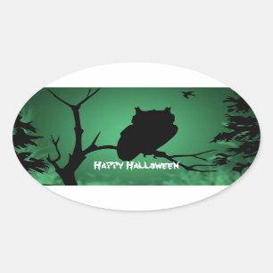 Owl Silhouette Halloween Oval Sticker