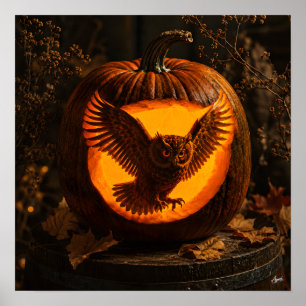 Owl Silhouette Rustic Pumpkin Poster