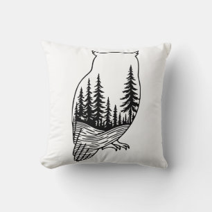 Owl Silhouette with Forest Scene Cushion
