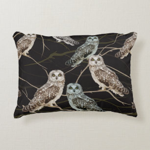 owl sitting on a branch decorative cushion