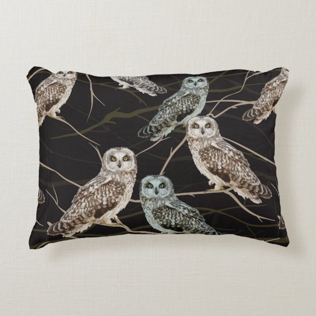 owl sitting on a branch decorative cushion (Front)
