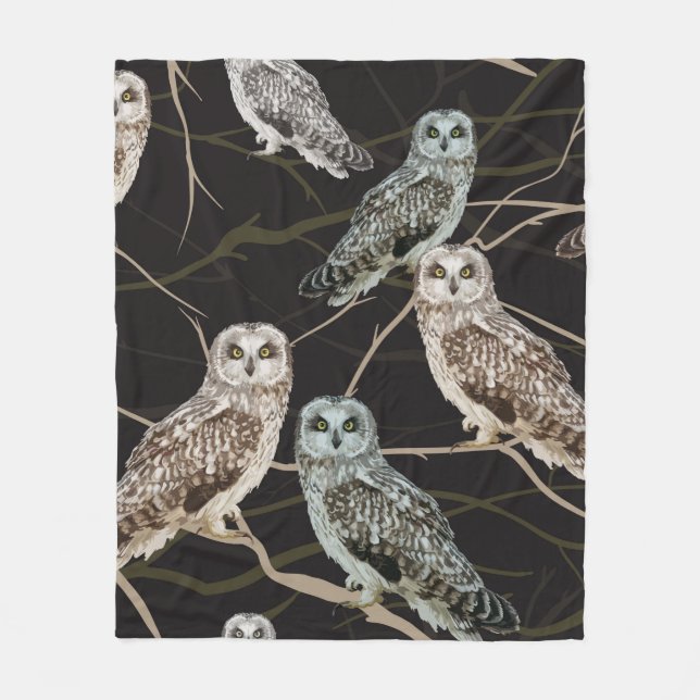 owl sitting on a branch fleece blanket (Front)
