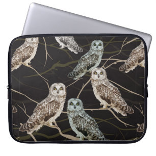 owl sitting on a branch laptop sleeve