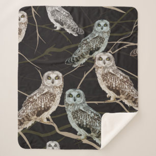 owl sitting on a branch sherpa blanket