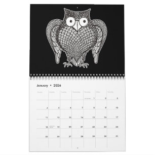 Owl Sketch Cartoon Calendar