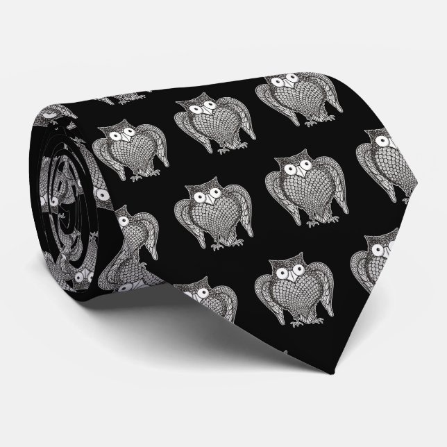 Owl Sketch Cartoon Pattern Tie (Rolled)