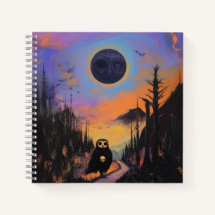 Owl Skull Black Moon Magic Mystical Witchy AI Art Notebook