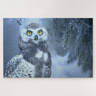 Owl Snow Snow Owl Bird Winter Forest Jigsaw Puzzle