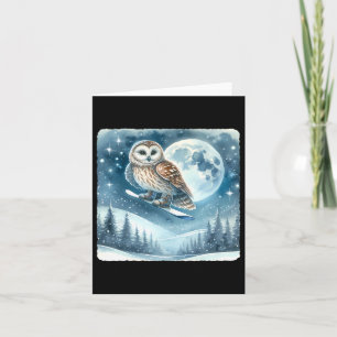 Owl Snowboarding Over Moonlit Snowy Landscape. Sno Card