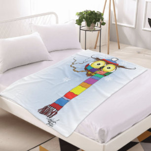 Owl Snowflakes Scarf Hat Cute Fleece Blanket