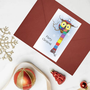 Owl Snowflakes Scarf Hat Cute Rectangular Sticker