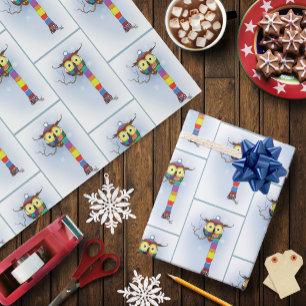 Owl Snowflakes Scarf Hat Cute Wrapping Paper