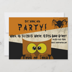 Owl Spider Web Orange Black Halloween Invitation