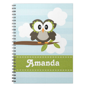 Owl Spiral Notebook Journal Blue