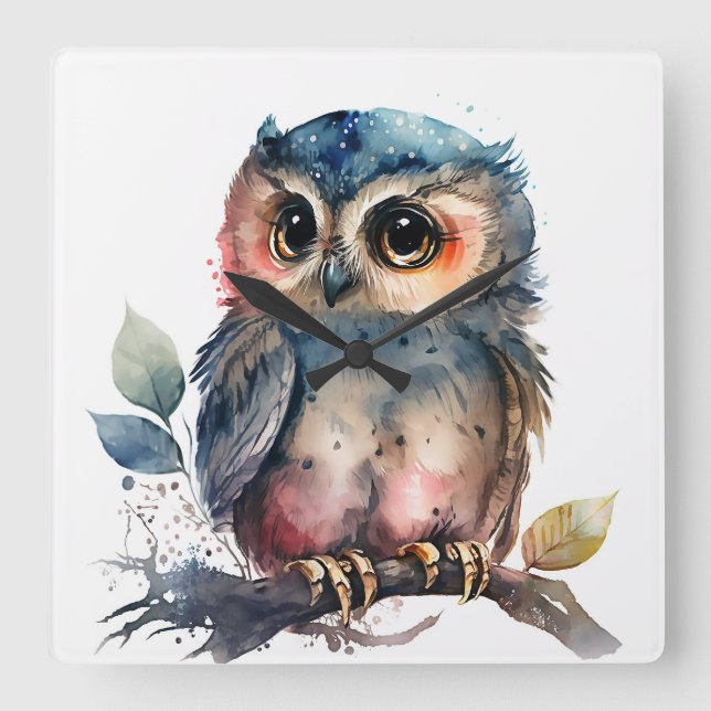 "Owl" Square Wall Clock (Front)