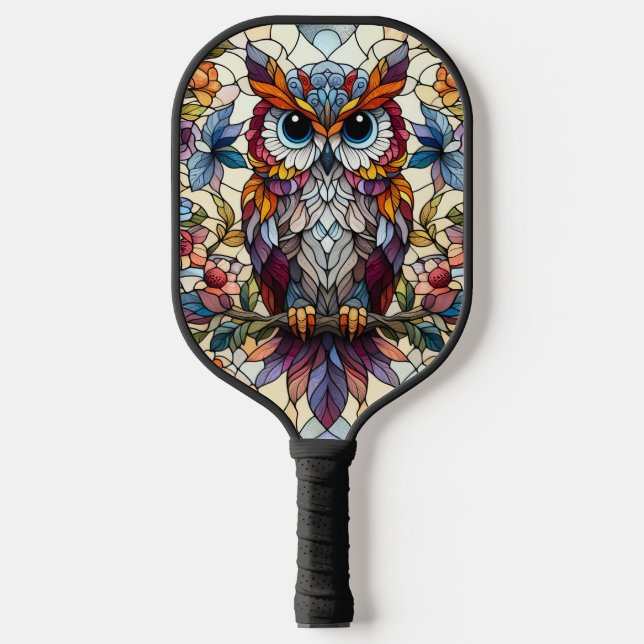 Owl Stained Glass Inspired  Pickleball Paddle (Front)