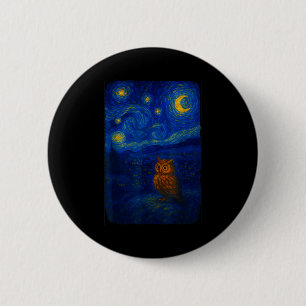Owl Starry Cute Night Van Gogh Owl Bird Lovers Wom 6 Cm Round Badge