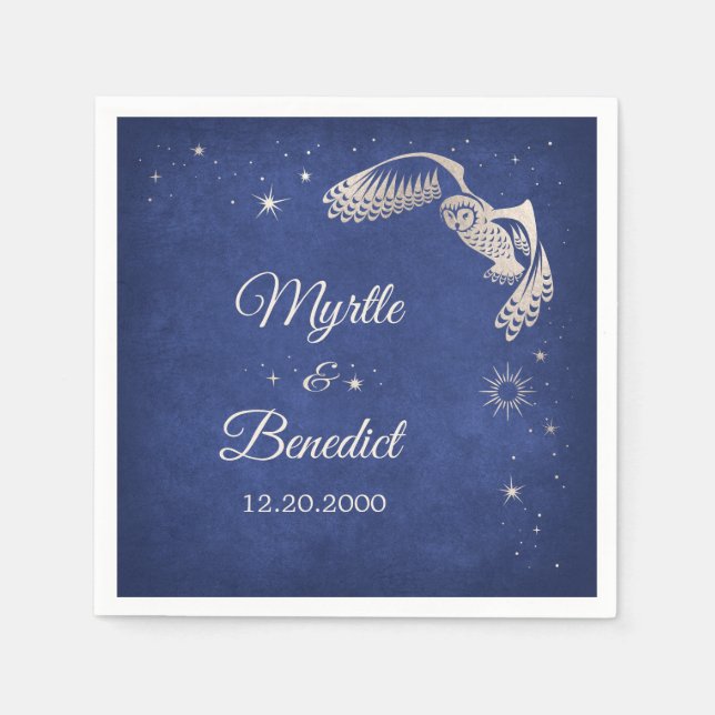 Owl Stars Wizard Blue Magic Wedding Napkins (Front)