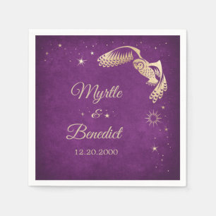 Owl Stars Wizard Purple Magic Wedding Napkin