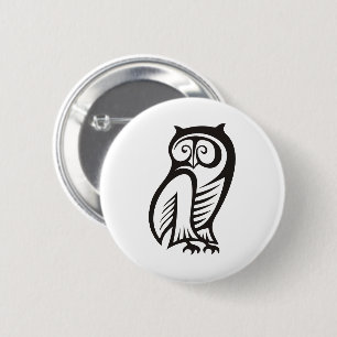 Owl Symbol Black 6 Cm Round Badge