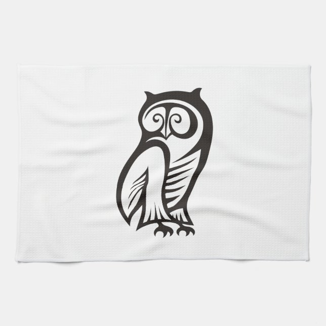 Owl Symbol Black Tea Towel (Horizontal)