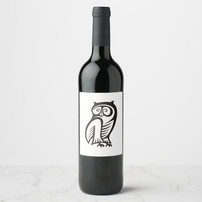 Owl Symbol Black Wine Label (Front)