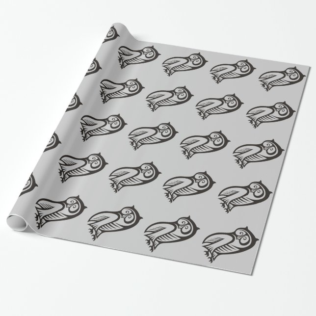 Owl Symbol Black Wrapping Paper (Unrolled)