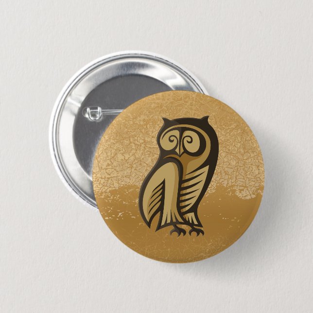 Owl Symbol Colour 6 Cm Round Badge (Front & Back)