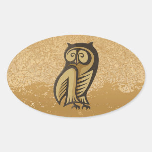 Owl Symbol Colour Oval Sticker